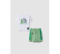 WARNER BROS, Completo Bianco E Verde In Puro Cotone Con T-shirt E Shorts Per Bambino Over Fit, Bianco, Taglia: 7-8