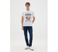 WARNER BROS, T-shirt Da Uomo In Puro Cotone Bianca Con Logo Superman, Bianco, Taglia: M