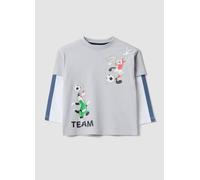 WARNER BROS, T-shirt Grigia In Puro Cotone A Maniche Lunghe Con Stampa Looney Tunes Per Bambino, Grigio, Taglia: 6-7