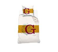WARNER - Copripiumino Harry Potter Grifondoro Leone 140 x 200 cm + 1 federa 63 x 63 cm, 100% cotone, colore: bianco e oro