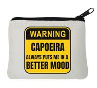 Warning Capoeira Always Puts Me in A Better Mood Sign - Portamonete in neoprene, 10 x 11 cm, colore: Bianco