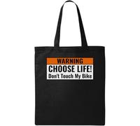 Warning Choose Life Do Not Touch My Bike Borsa tote in cotone naturale ecologico nero, Nero , Taglia unica