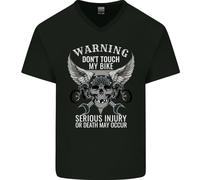 Warning Don Touch My Moto Motociclista Uomo Scollo A V Cotone T-Shirt
