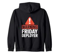 Warning Friday Deployer IT Joke for Developers Felpa con Cappuccio