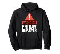 Warning Friday Deployer IT Joke for Developers Felpa con Cappuccio