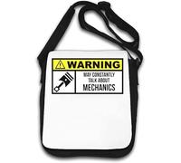 Warning May Constantly Talk About Mechanics Car Piston Graphic Borsa a tracolla bianca