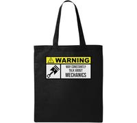 Warning May Constantly Talk About Mechanics Car Piston Graphic Natural Ecological Cotton Tote Bag Nero, Nero, Taglia Unica, nero, Taglia unica
