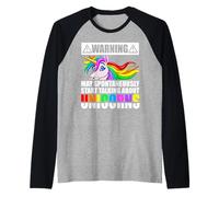 Warning May Spontaneously Start Talking About Unicorns Gift Maglia con Maniche Raglan