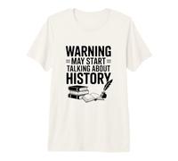Warning May Start Talking About History Citazione Divertente Maglietta Premium