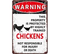 Warning This Property Is Protected By A Highly Trained Chicken Cartello In Metallo Divertenti Targa In Metallo Decorazione Targhe In Latta Per Negozio Officina Pub 20X30Cm