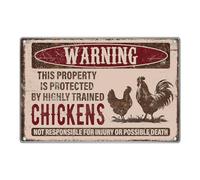 Warning This Property Is Protected By Highly Trained Chickens Cartello In Metallo Resistente Uv Targa In Latta Facile Da Installare Targa In Metallo Per Officina Casa Esterno 20X30Cm