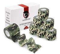 WARRIOR Garza Bendaggio Autoadesivo Copri Grip Tattoo a Rotolo Copertura Manico per Impugnatura per Tatuaggio 4.5m x 5cm Confezione 6 pezzi (CONFEZIONE DA 6 PZ, MILITARE)