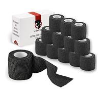 WARRIOR Garza Bendaggio Autoadesivo Copri Grip Tattoo a Rotolo Copertura Manico per Impugnatura per Tatuaggio 4.5m x 5cm Confezione da 12 pezzi (PACCO DA 12 PZ, NERO)