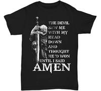 Warrior Knight Templar T-Shirt Devil Saw Me My Down Amen Tee for Men Gifts Black