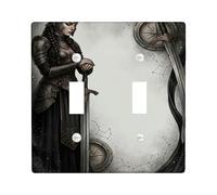 Warrior - Placca di copertura per interruttore della luce doppia, fantasia, con spada mistica, in plastica nera, dimensioni standard, per interruttore da parete, accessori per casa, soggiorno, camera