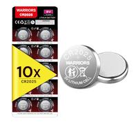 Warriors 10X Batteria CR2025 3V Litio a Bottone | Confezione antimanomissione per bambini. Per chiavi, bilance, calcolatrici, telecomandi, orologi e piccoli elettronici