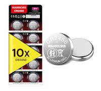 Warriors 10X Batteria CR2450 Batterie 2450 a Bottone 3V, Confezione a prova di bambino, per l'uso in portachiavi, nce, indossabilibila