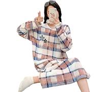 WarsoniodSona Camicia da Notte in Pile di Corallo per Le Donne,Abito Pullover A Righe Scozzesi di Flanella Morbida per l'inverno,Comoda Camicia da Notte A Maniche Lunghe per Interni Ed Esterni,Rosa,M