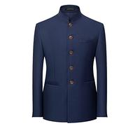 WarsoniodSona Giacca da Uomo Cinese con Collo alla Coreana Giacca da Giacca Casual in Tinta Unita per Uomo Giacca da Lavoro Slim Fit Giacca da Abito A Tunica con Linguetta retrò,Blu,175Cm,(70,75Kg)