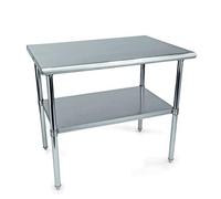 WAS 1970 100 - Tavolo da lavoro in acciaio cromato con piano di lavoro rinforzato e ripiano, altezza regolabile, lunghezza 100 cm, larghezza 70 cm, altezza 89 cm