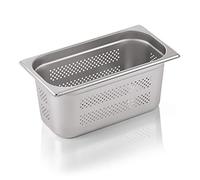 WAS 7113 150 Serie 71 - Contenitore per gastronomia in acciaio cromato con bordo impilabile, fondo e fori laterali, 1/3 GN, 325 mm x 176 mm x 150 mm