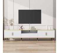 WASAGA Mobile TV effetto marmo con cassetti, moderno mobile basso per TV adatto per TV fino a 90 pollici, tre cassetti e una gestione dei cavi 200 x 40 x 46 cm