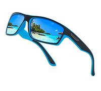 WASAIKKU Occhiali da sole polarizzati per uomo e donna, protezione UV400, occhiali da sole sportivi, all'aperto, guida, pesca, golf, occhiali da sole da uomo, Montatura nera con lente blu, taglia