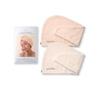 waschies Asciugamano per capelli in microfibra con pratico pulsante di fissaggio, set da 2 pezzi, naturale/sabbia, per un rapido asciugacapelli, delicato, leggero e assorbente, adatto per tutti i tipi