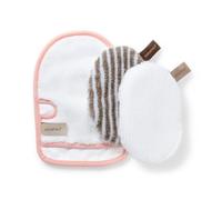 Waschies Set da 3 pezzi per sauna, 1 guanto per la pulizia, 1 tampone per la pulizia del corpo e 1 panno per la pulizia del viso e esfoliante - pulizia delicata - lavabile, riutilizzabile e