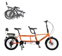 Wasd3Pods Biciclette Tandem Pieghevoli da 20 Pollici, Bici da Spiaggia Cruiser per Adulti, Bici Tandem con Ruote, Cambio a 7 velocità Regolabile, Bici Tandem Cruiser,Orange