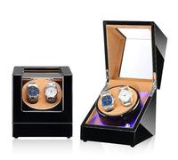 Wasd3Pods Scatola Avvolgitore per Orologi a Carica Automatica per Doppio Avvolgitore per Orologi + 3 Morbidi Cuscini per Orologi in Pelle, Scatola di Carica per Orologi Automatici a LED,B