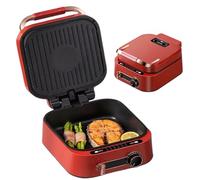 Wasd3Pods Teglia Elettrica, Griglia Interna Senza Fumo con Doppia Piastra di Cottura, Superficie Antiaderente, Controllo della Temperatura a Doppia Zona, per Friggere,Cuocere al Forno,Bollire,Red