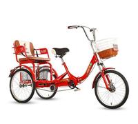 Wasd3Pods Triciclo per Adulti da 20 Pollici,Bicicletta da Crociera a Tre Ruote, con Cestino della Spesa,Telaio Pieghevole,Comodi Sedili Posteriori,Doppia Catena,Triciclo per Adulti a Due Posti,Red