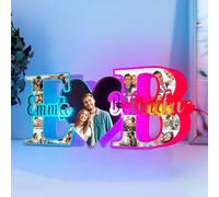 Wasetell Lettera personalizzata a forma di cuore, collage di foto, specchio con nome di coppia, luce con iniziali e nome per coppie, luce notturna, regalo per compleanno, San Valentino, anniversario,