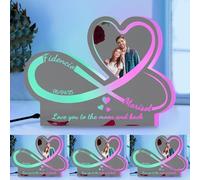 Wasetell Specchio a forma di cuore con luce LED personalizzata con foto di coppia personalizzata lampada al neon segni iniziali nome luce notturna coppia regali per compleanno, San Valentino,
