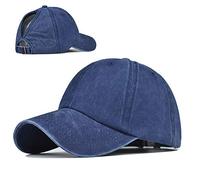 Washed Style Coda di cavallo Cappelli per le Donne di Baseball Caps Alta Disordinato Chignon Caps Ponycaps Papà Cappelli - Blu - Taglia unica