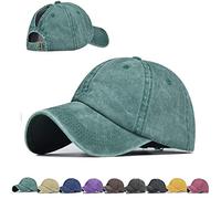 Washed Style Coda di cavallo Cappelli per le Donne di Baseball Caps Alta Disordinato Chignon Caps Ponycaps Papà Cappelli - Verde - taglia unica