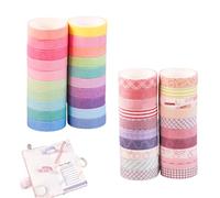 Washi Tapes Set，40 Pezzi Washi Tape Set，20 Pezzi di Washis Tape Colore Macaron+20 Pezzi di Washi Tape con Bordo+1 cm x 2 m,Adesivi Decorativi,Senza Residui per Forniture Artigianali Fai da Decorazioni