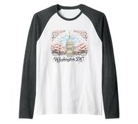 Washington DC Cherry Blossoms Landmark Art Souvenir Viaggio Maglia con Maniche Raglan