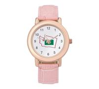 Washington State Map and Flag - Orologio da polso da donna, elegante, analogico, al quarzo, cinturino in pelle, Stile:, regular, Cinturino