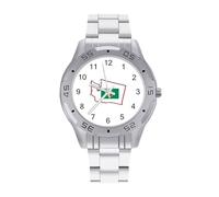 Washington State Map and Flag - Orologio da polso da uomo, in acciaio inox, analogico, al quarzo, Stile:, regular, Bracciale