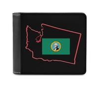 Washington State Map and Flag Portafoglio da uomo a due ante sottile porta carte di credito in pelle, Stile:, Taglia unica