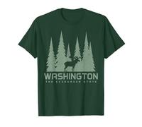 Washington The Evergreen State PNW Alce Nature Lover Verde Maglietta