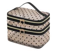 Washranp Borsa per cosmetici a doppio strato con cerniera per la vita quotidiana Certo qui è un titolo del prodotto per descritto Mesh Design trasparente a doppio strato facile, Marrone chiaro