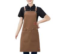 Washranp Grembiule funzionale impermeabile per uomini e donne multiuso resistente al grasso a prova di fuoriuscite durevole cucina con cinghie regolabili tasche frontali tela, Caff chiaro, L