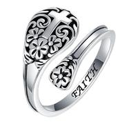 Wasise Anello cristiano da donna, anello a croce in argento, anello aperto a fascia regolabile, anelli in argento nero, anelli fede, per uomini e donne, per familiari, colleghi, amici, migliori amici