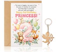 Wasise Biglietto di auguri per il 2° compleanno e portachiavi Cupido, numero della giungla rosa con simpatici animali, biglietto di auguri di buon compleanno, 12 cm, biglietto di auguri per figlia
