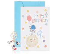 Wasise Biglietto di compleanno per 9° compleanno, biglietto di compleanno per bambino di 9 anni, biglietti di compleanno astronauta, regalo 9 anni, interno vuoto con busta viene fornito con