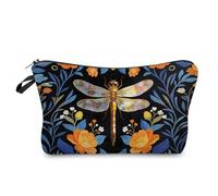 Wasise Borsa per il trucco da donna, con libellula, piccola borsa per il trucco, borsa per cosmetici da donna, piccola borsa per cosmetici in tela floreale, multifunzionale, da viaggio, con cerniera