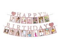 Wasise Decorazioni per il 21° compleanno per lei, decorazioni fai da te per 21° data di nascita, striscione "Happy Birthday" in oro rosa con 12 cornici, decorazione per feste personalizzate per donne
